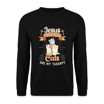 Jesus is my Savior, cats are my therapy - Unisex Sweatshirt - black - Front - Alina (178cm) & Michal (187cm)