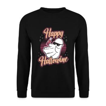 Happy Halloween ghost drinks wine - Unisex Sweatshirt - black - Front - Alina (178cm) & Michal (187cm)