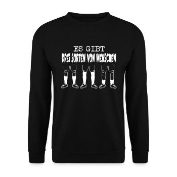 Drei Sorten von Menschen lustig Fußball Stutzen - Unisex Pullover - Schwarz - Vorne - Alina (178cm) & Michal (187cm)