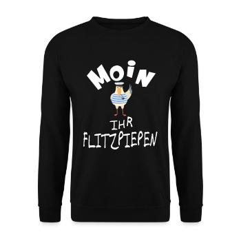 Moin ihr Flitzpiepen lustige Möwe - Unisex Pullover - Schwarz - Vorne - Alina (178cm) & Michal (187cm)
