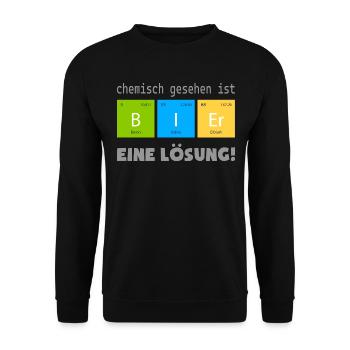Bier ist eine Lösung | Chemie Elemente Spruch - Unisex Pullover - Schwarz - Vorne - Alina (178cm) & Michal (187cm)