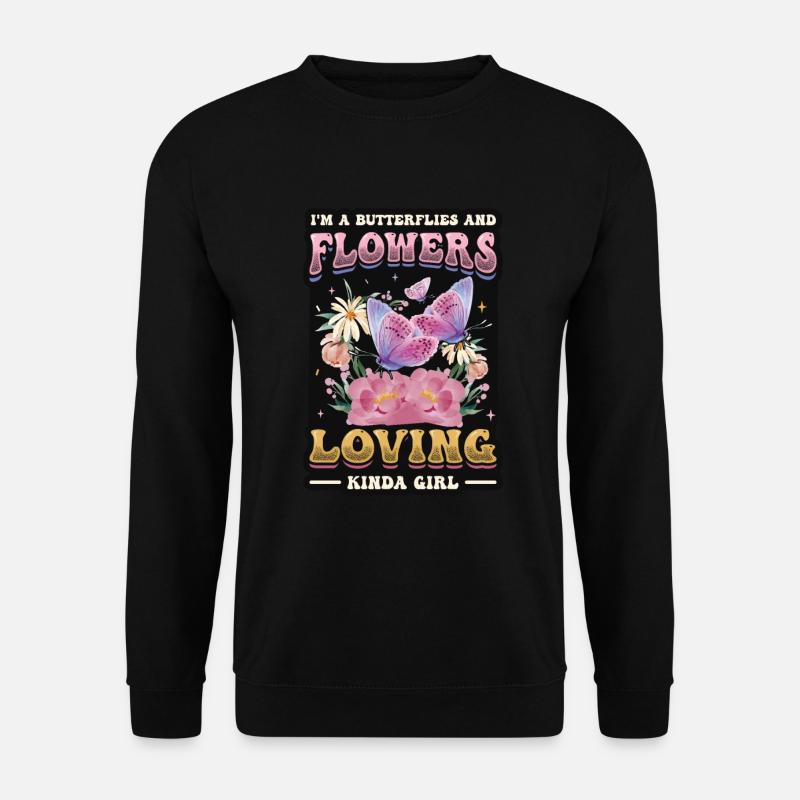 Ich liebe Schmetterlinge Und Blumen - Unisex Pullover - Schwarz