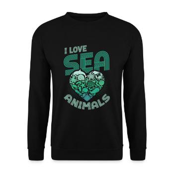 Ich Liebe Meerestiere, Herzform - Unisex Pullover - Schwarz - Vorne - Alina (178cm) & Michal (187cm)