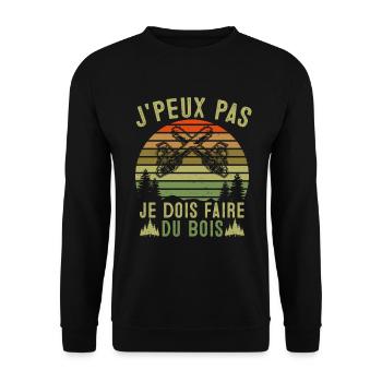 J'peux pas je dois Faire Du Bois,papa forestier - Sweat-shirt Unisexe - noir - Devant - Alina (178cm) & Michal (187cm)