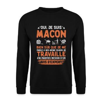 Maçon Maçonnerie oui, je suis macon bien sûr que - Sweat-shirt Unisexe - noir - Devant - Alina (178cm) & Michal (187cm)