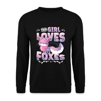 This girl loves foxes, nice fox girl - Unisex Sweatshirt - black - Front - Alina (178cm) & Michal (187cm)