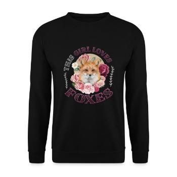 This girl loves foxes, nice fox girl - Unisex Sweatshirt - black - Front - Alina (178cm) & Michal (187cm)