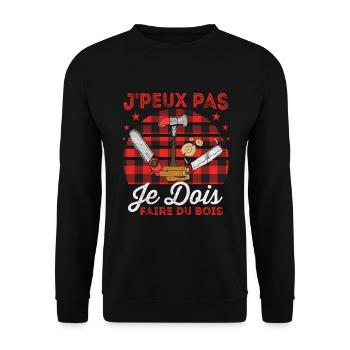 J'peux pas je dois Faire Du Bois,papa forestier - Sweat-shirt Unisexe - noir - Devant - Alina (178cm) & Michal (187cm)
