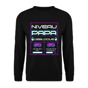 Nouveau papa gamer niveau papa débloqué - Sweat-shirt Unisexe - noir - Devant - Alina (178cm) & Michal (187cm)
