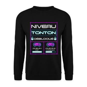 Nouveau tonton gamer niveau tonton débloqué - Sweat-shirt Unisexe - noir - Devant - Alina (178cm) & Michal (187cm)