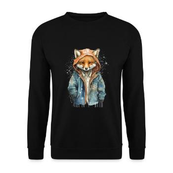 Fox wearing a watercolor jacket - Unisex Sweatshirt - black - Front - Alina (178cm) & Michal (187cm)