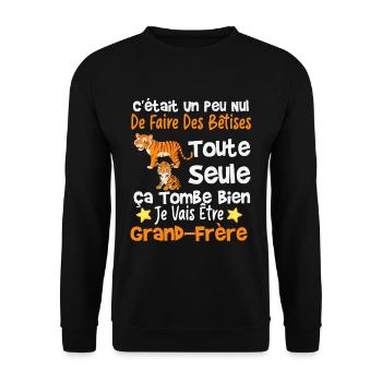 Future grand frère Drôle Annonce Le Tigre Bêtises - Sweat-shirt Unisexe - noir - Devant - Alina (178cm) & Michal (187cm)