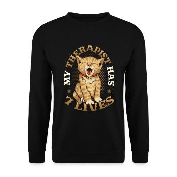 Mon thérapeute a 7 vies, amoureux des chats - Sweat-shirt Unisexe - noir - Devant - Alina (178cm) & Michal (187cm)