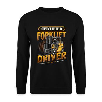 Zertifizierter Gabelstaplerfahrer - Unisex Pullover - Schwarz - Vorne - Alina (178cm) & Michal (187cm)