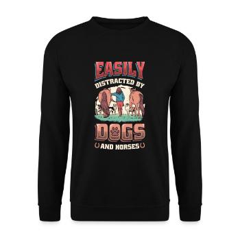 Facilement distrait par les chiens et les chevaux - Sweat-shirt Unisexe - noir - Devant - Alina (178cm) & Michal (187cm)