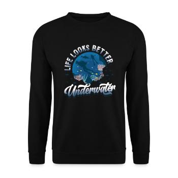 Das Leben Sieht Unter Wasser Besser Aus, Tauchen - Unisex Pullover - Schwarz - Vorne - Alina (178cm) & Michal (187cm)
