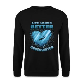 Das Leben Sieht Unter Wasser Besser Aus, Tauchen - Unisex Pullover - Schwarz - Vorne - Alina (178cm) & Michal (187cm)