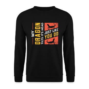 Mein Drache Neigt Seinen Kopf, Genau Wie Du - Unisex Pullover - Schwarz - Vorne - Alina (178cm) & Michal (187cm)