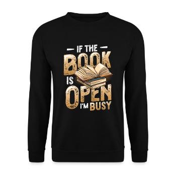 When the book is open, I'm reading - Unisex Sweatshirt - black - Front - Alina (178cm) & Michal (187cm)