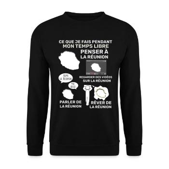 île la Réunion Mon Temps Libre Humour Homme Femme - Sweat-shirt Unisexe - noir - Devant - Alina (178cm) & Michal (187cm)