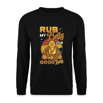 Rub My Belly For Good Luck, Funny Buddha - Unisex Sweatshirt - black - Front - Alina (178cm) & Michal (187cm)
