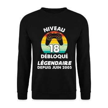Niveau 18 Débloqué Légendaire Depuis Juin 2005 - Sweat-shirt Unisexe - noir - Devant - Alina (178cm) & Michal (187cm)