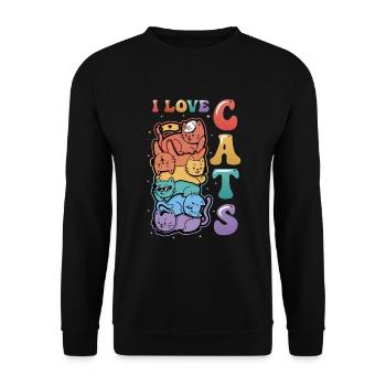 Ich Liebe Katzen - Unisex Pullover - Schwarz - Vorne - Alina (178cm) & Michal (187cm)