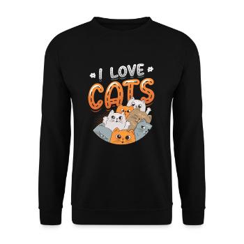 Ich Liebe Katzen - Unisex Pullover - Schwarz - Vorne - Alina (178cm) & Michal (187cm)