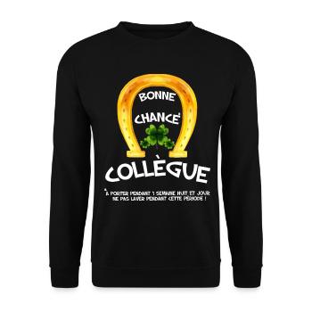 Bonne Chance Mon Collègue Message Humour - Sweat-shirt Unisexe - noir - Devant - Alina (178cm) & Michal (187cm)