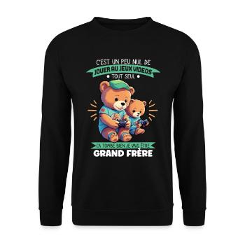 Futur Grand Frère Gamer Annonce Grossesse Drôle - Sweat-shirt Unisexe - noir - Devant - Alina (178cm) & Michal (187cm)
