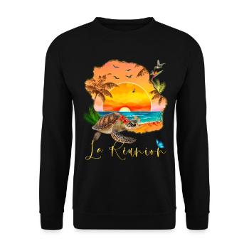 Himmlischer Sonnenuntergang in La Eéunion - Unisex Pullover - Schwarz - Vorne - Alina (178cm) & Michal (187cm)