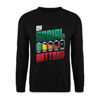 Meine Sozialbatterie - Asozialer Introvertierter - Unisex Pullover - Schwarz - Vorne - Alina (178cm) & Michal (187cm)