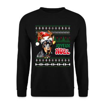 Déco Noël Chien Dobermann Homme Femme Enfant - Sweat-shirt Unisexe - noir - Devant - Alina (178cm) & Michal (187cm)