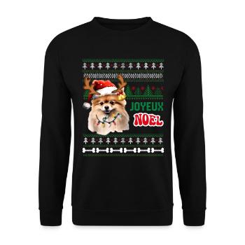 Déco Joyeux Noël Chien Spitz Homme Femme Et Enfant - Sweat-shirt Unisexe - noir - Devant - Alina (178cm) & Michal (187cm)