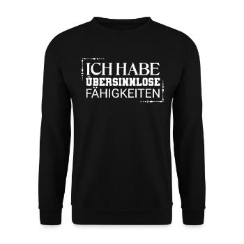Ich habe übersinnlose Fähigkeiten witziger Spruch - Unisex Pullover - Schwarz - Vorne - Alina (178cm) & Michal (187cm)