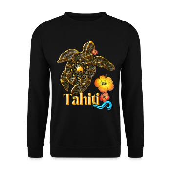 Tahiti Tortue Tribale Fleurs Hibisicus Troicale - Sweat-shirt Unisexe - noir - Devant - Alina (178cm) & Michal (187cm)
