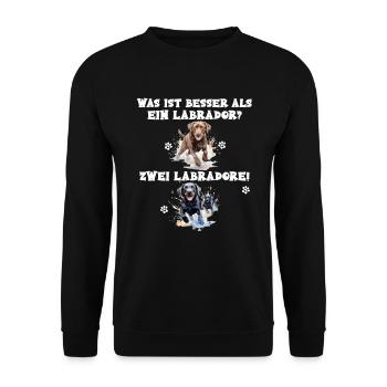 Was ist besser als ein Labrador? Zwei Labradore - Unisex Pullover - Schwarz - Vorne - Alina (178cm) & Michal (187cm)