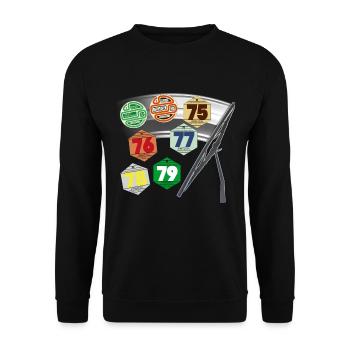 Autoaufkleber 70er 1970er Jahre Souvenir - Unisex Pullover - Schwarz - Vorne - Alina (178cm) & Michal (187cm)