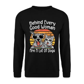 Hinter jeder guten Frau stehen viele Hunde - Unisex Pullover - Schwarz - Vorne - Alina (178cm) & Michal (187cm)