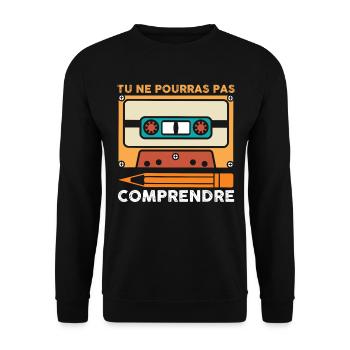 80er 90er Jahre Kassettenbleistift Party Disco - Unisex Pullover - Schwarz - Vorne - Alina (178cm) & Michal (187cm)