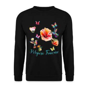 Französisch-Polynesien Kolibri Hibiskus - Unisex Pullover - Schwarz - Vorne - Alina (178cm) & Michal (187cm)