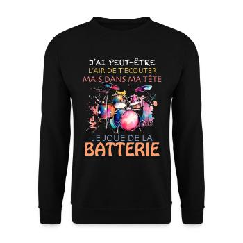 Batterie Batteur Homme Tambour Musique - Sweat-shirt Unisexe - noir - Devant - Alina (178cm) & Michal (187cm)