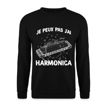 Mundharmonika-Musikinstrument - Unisex Pullover - Schwarz - Vorne - Alina (178cm) & Michal (187cm)