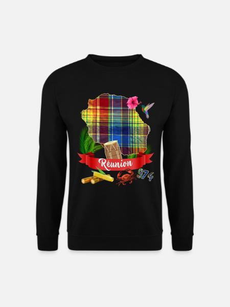 La Réunion 974 Madras Hibiscus Colibri - Sweat-shirt Unisexe - noir