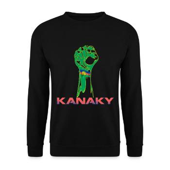 Kanaky Neukaledonien Flagge Faust gehisst - Unisex Pullover - Schwarz - Vorne - Alina (178cm) & Michal (187cm)
