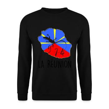 Familienflagge Reunion Island Kleines Reptil - Unisex Pullover - Schwarz - Vorne - Alina (178cm) & Michal (187cm)