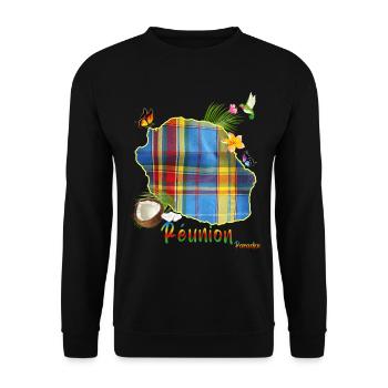 Wunderschöner Reunion Island Madras Schmetterling Kolibri - Unisex Pullover - Schwarz - Vorne - Alina (178cm) & Michal (187cm)
