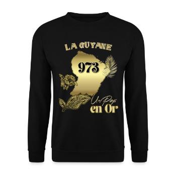 Wunderschönes Französisch-Guayana 973 Länder In Gold Kreolisch - Unisex Pullover - Schwarz - Vorne - Alina (178cm) & Michal (187cm)
