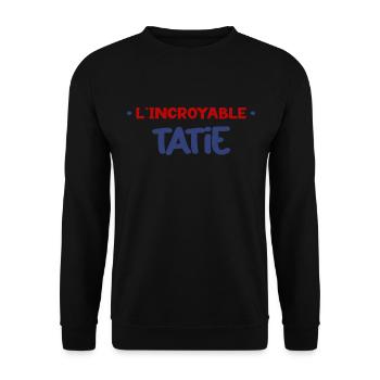 Nachricht an Tante Die erstaunliche Tante Superheldin - Unisex Pullover - Schwarz - Vorne - Alina (178cm) & Michal (187cm)