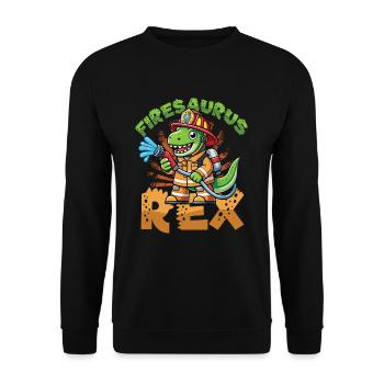 Firesaurus Rex Feuerwehr Dinosaurier Abenteuer - Unisex Pullover - Schwarz - Vorne - Alina (178cm) & Michal (187cm)